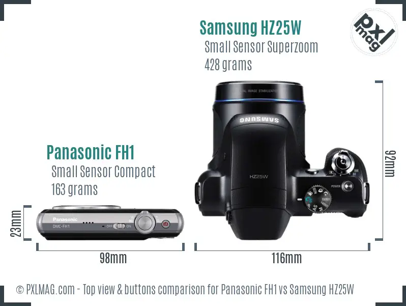Panasonic FH1 vs Samsung HZ25W top view buttons comparison Panasonic FH1 vs Samsung HZ25W top view buttons comparison