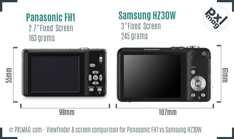 Panasonic FH1 vs Samsung HZ30W Screen and Viewfinder comparison