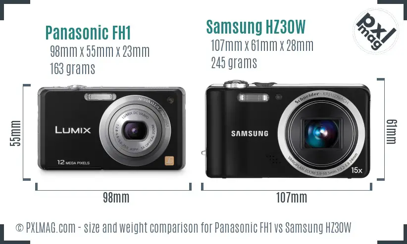 Panasonic FH1 vs Samsung HZ30W size comparison