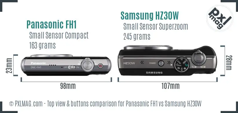 Panasonic FH1 vs Samsung HZ30W top view buttons comparison