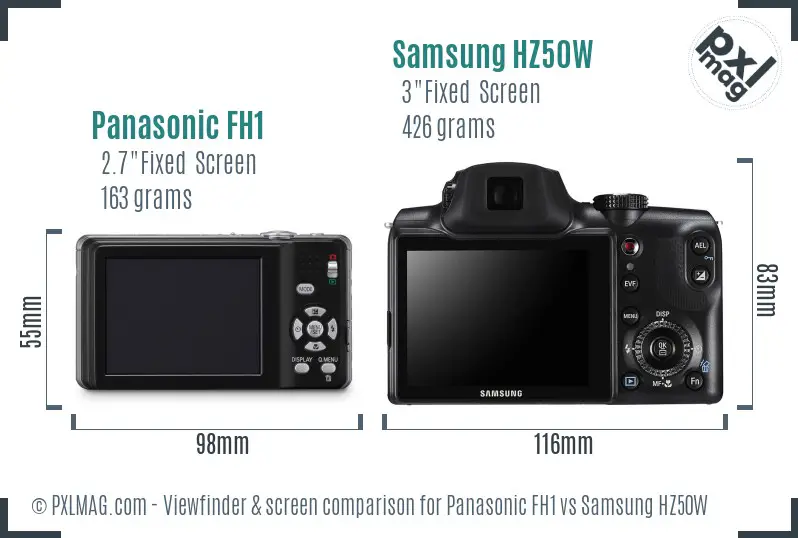 Panasonic FH1 vs Samsung HZ50W Screen and Viewfinder comparison