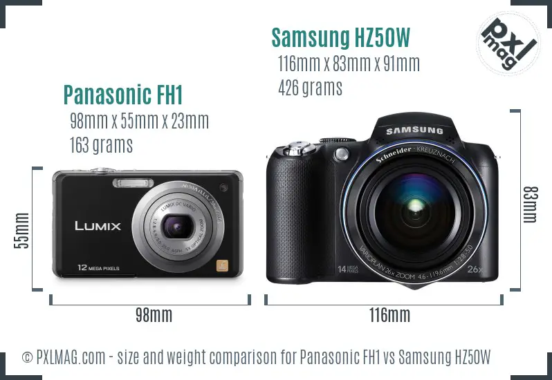 Panasonic FH1 vs Samsung HZ50W size comparison