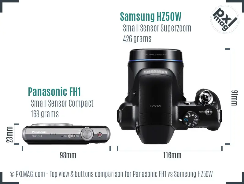 Panasonic FH1 vs Samsung HZ50W top view buttons comparison
