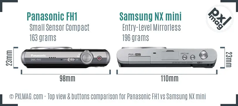 Panasonic FH1 vs Samsung NX mini top view buttons comparison