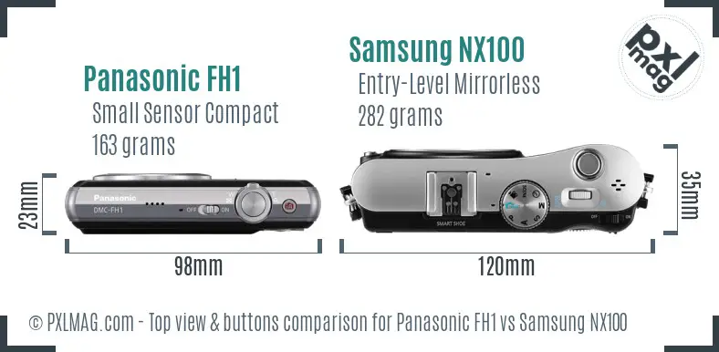 Panasonic FH1 vs Samsung NX100 top view buttons comparison Panasonic FH1 vs Samsung NX100 top view buttons comparison