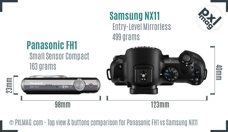 Panasonic FH1 vs Samsung NX11 top view buttons comparison