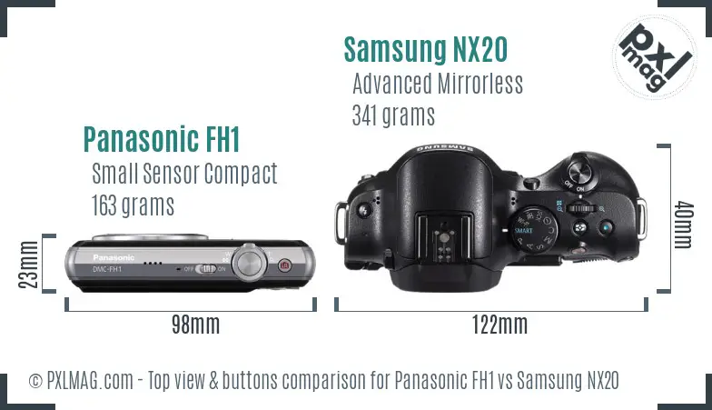 Panasonic FH1 vs Samsung NX20 top view buttons comparison