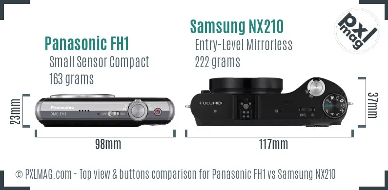 Panasonic FH1 vs Samsung NX210 top view buttons comparison Panasonic FH1 vs Samsung NX210 top view buttons comparison