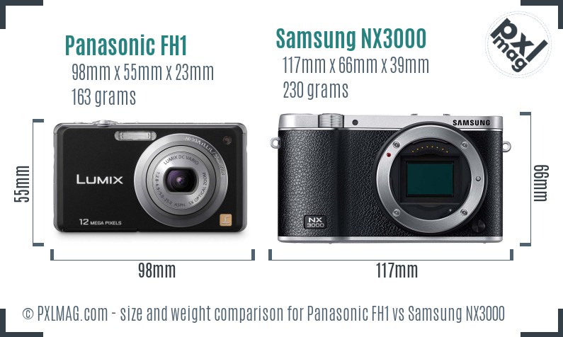Panasonic FH1 vs Samsung NX3000 size comparison