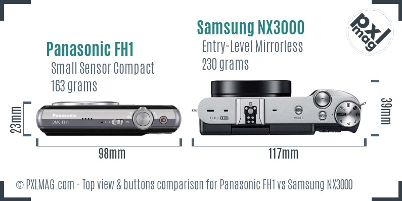 Panasonic FH1 vs Samsung NX3000 top view buttons comparison