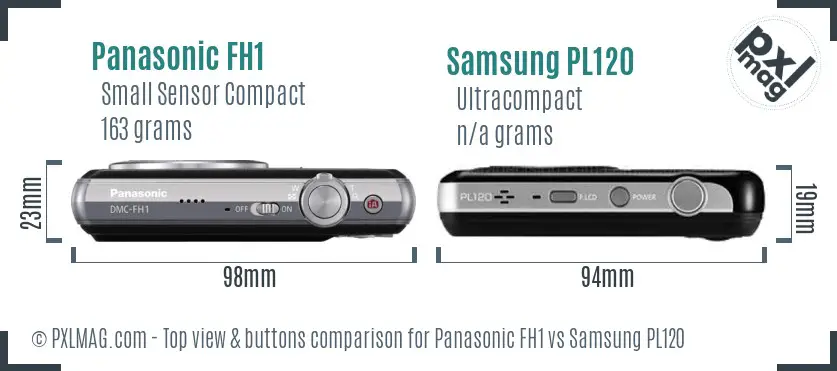 Panasonic FH1 vs Samsung PL120 top view buttons comparison Panasonic FH1 vs Samsung PL120 top view buttons comparison