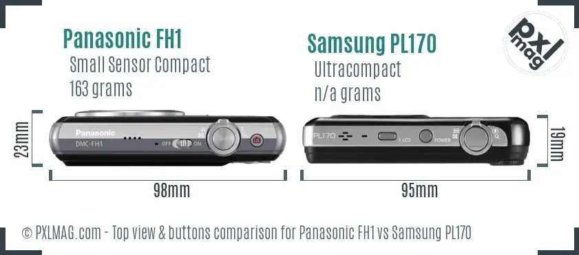 Panasonic FH1 vs Samsung PL170 top view buttons comparison