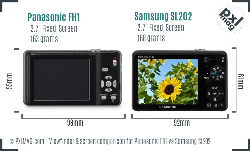 Panasonic FH1 vs Samsung SL202 Screen and Viewfinder comparison