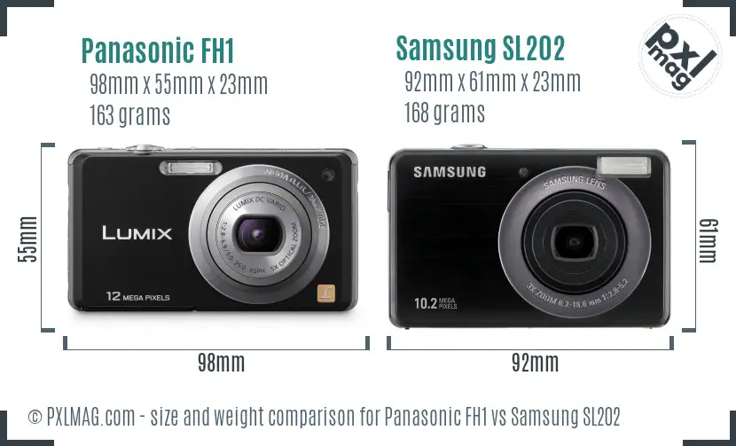 Panasonic FH1 vs Samsung SL202 size comparison
