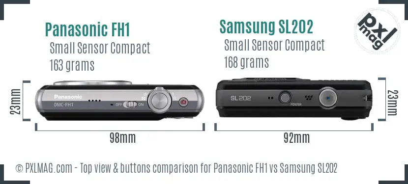 Panasonic FH1 vs Samsung SL202 top view buttons comparison