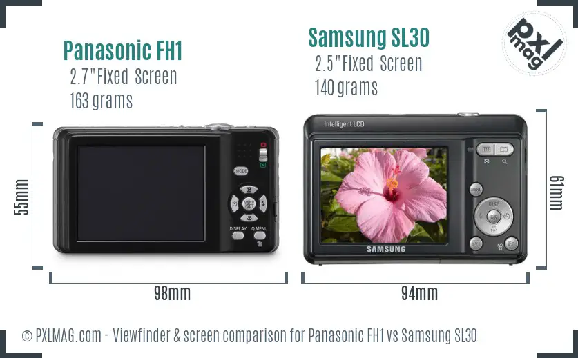 Panasonic FH1 vs Samsung SL30 Screen and Viewfinder comparison