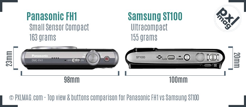 Panasonic FH1 vs Samsung ST100 top view buttons comparison