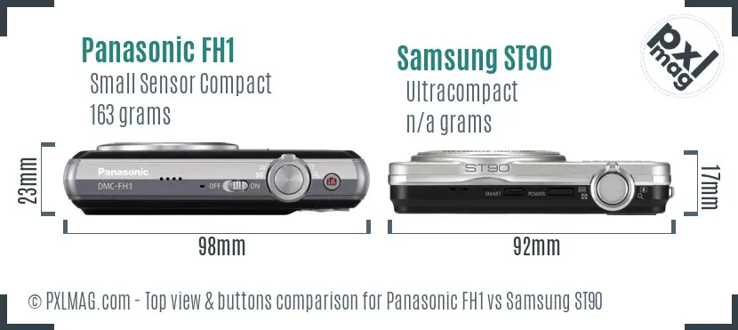 Panasonic FH1 vs Samsung ST90 top view buttons comparison