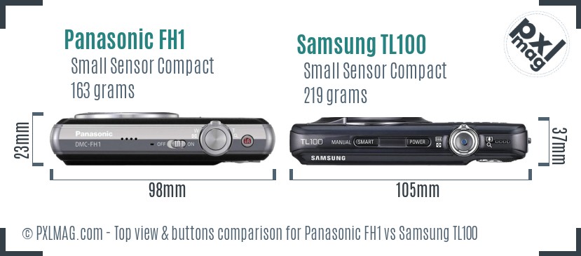 Panasonic FH1 vs Samsung TL100 top view buttons comparison