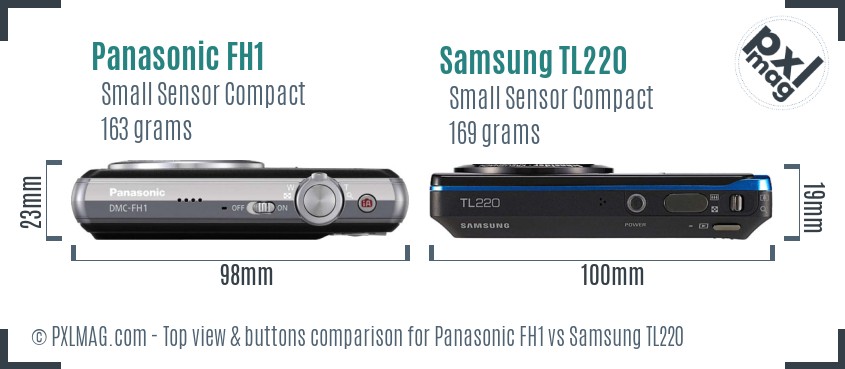 Panasonic FH1 vs Samsung TL220 top view buttons comparison