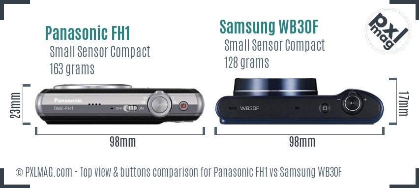 Panasonic FH1 vs Samsung WB30F top view buttons comparison