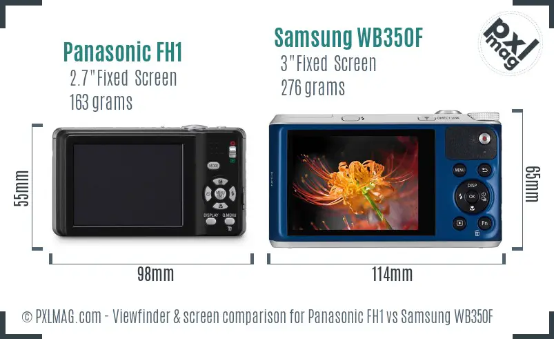 Panasonic FH1 vs Samsung WB350F Screen and Viewfinder comparison