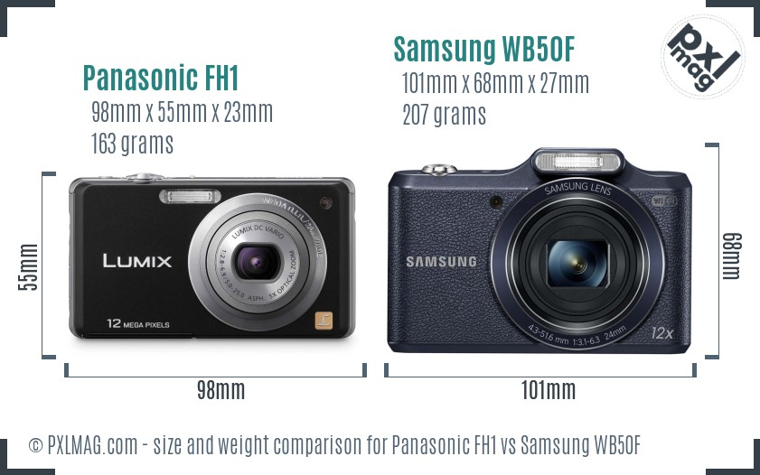 Panasonic FH1 vs Samsung WB50F size comparison