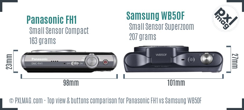Panasonic FH1 vs Samsung WB50F top view buttons comparison