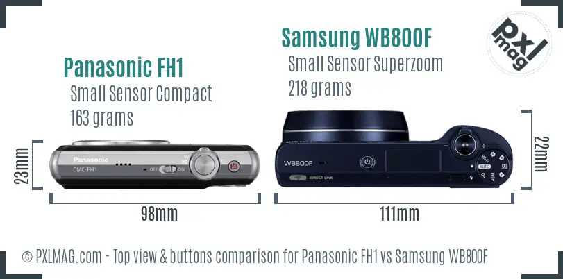 Panasonic FH1 vs Samsung WB800F top view buttons comparison Panasonic FH1 vs Samsung WB800F top view buttons comparison