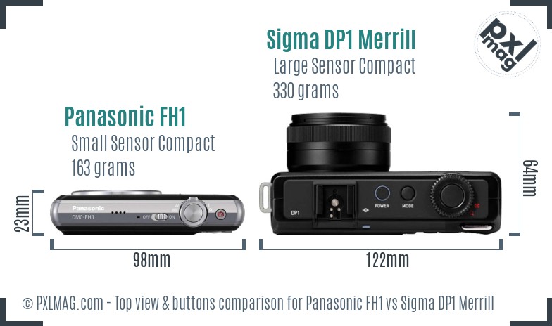 Panasonic FH1 vs Sigma DP1 Merrill top view buttons comparison