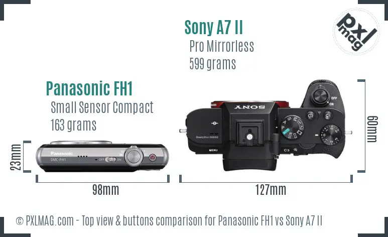 Panasonic FH1 vs Sony A7 II top view buttons comparison