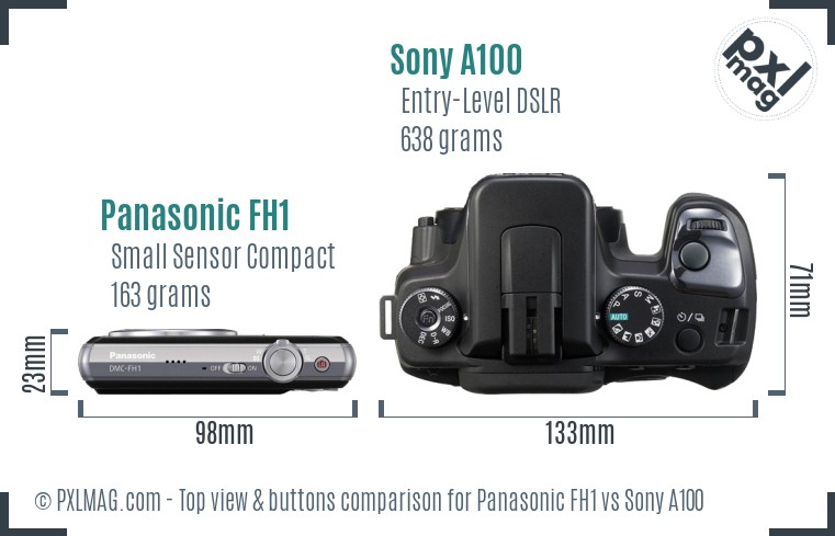 Panasonic FH1 vs Sony A100 top view buttons comparison