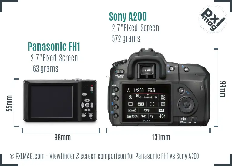 Panasonic FH1 vs Sony A200 Screen and Viewfinder comparison
