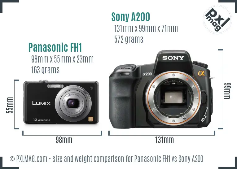 Panasonic FH1 vs Sony A200 size comparison