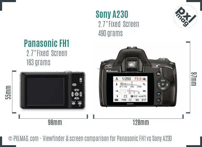 Panasonic FH1 vs Sony A230 Screen and Viewfinder comparison