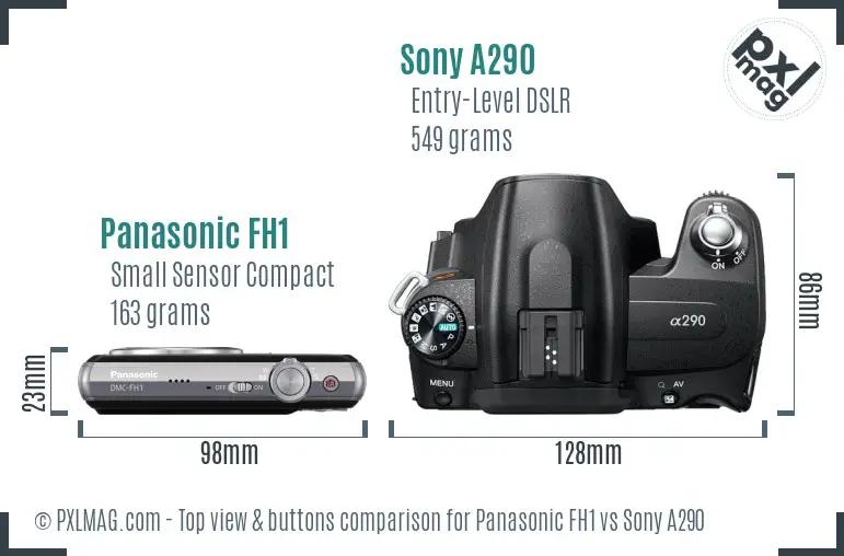 Panasonic FH1 vs Sony A290 top view buttons comparison