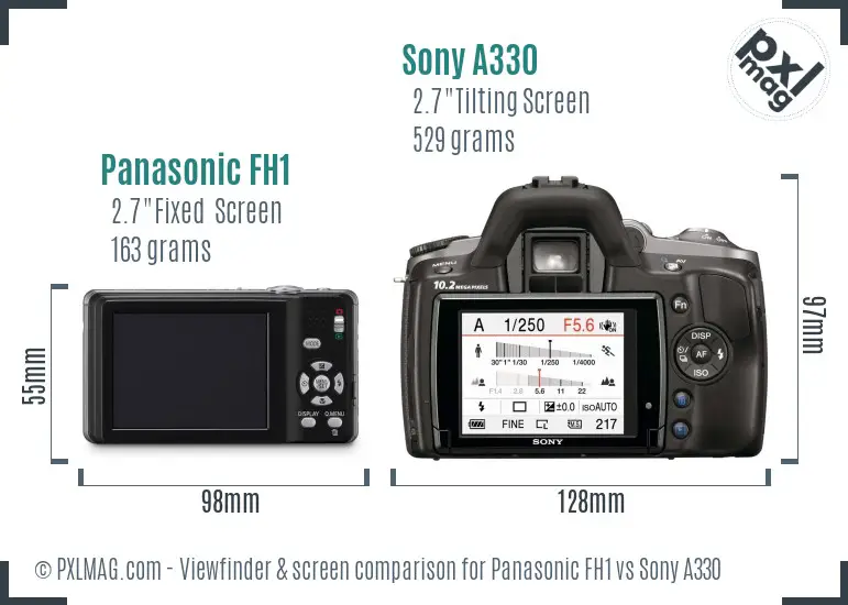 Panasonic FH1 vs Sony A330 Screen and Viewfinder comparison