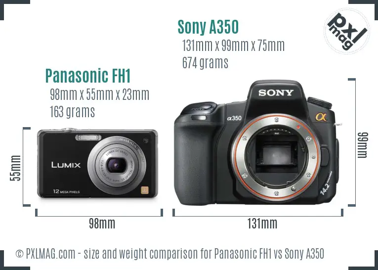 Panasonic FH1 vs Sony A350 size comparison