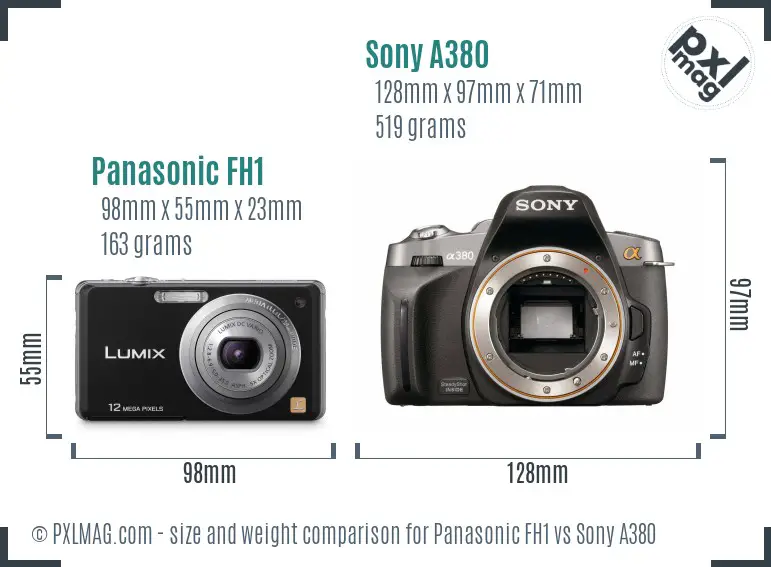 Panasonic FH1 vs Sony A380 size comparison