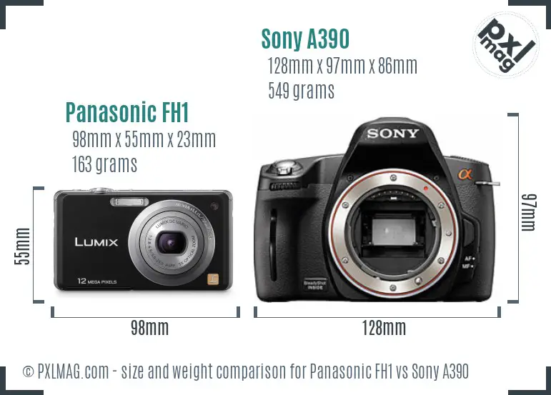 Panasonic FH1 vs Sony A390 size comparison