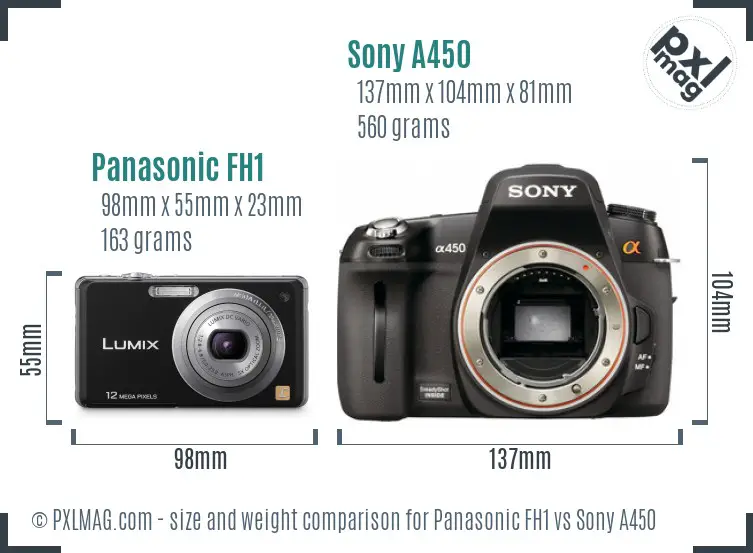 Panasonic FH1 vs Sony A450 size comparison