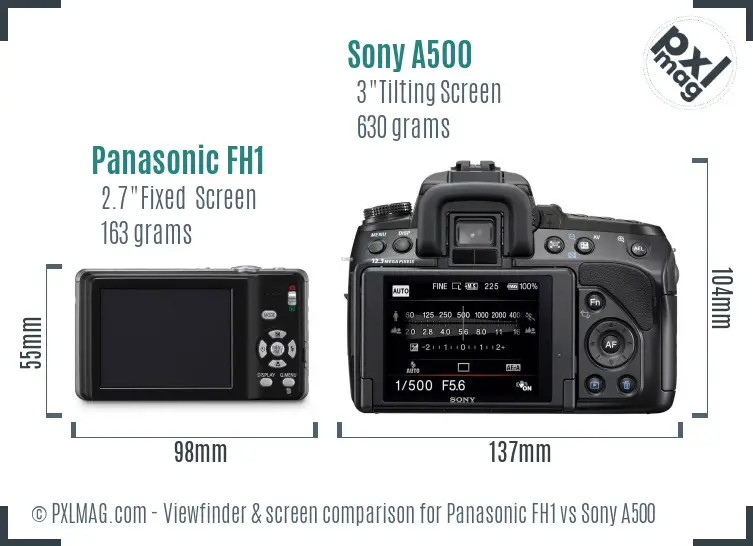 Panasonic FH1 vs Sony A500 Screen and Viewfinder comparison