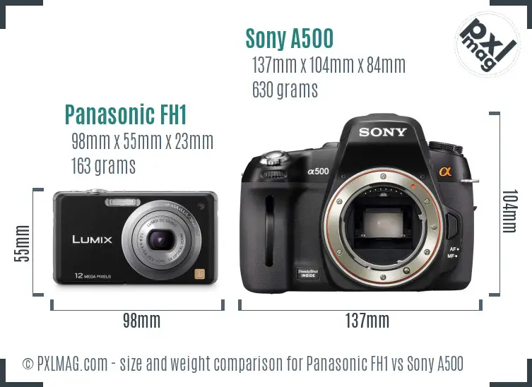 Panasonic FH1 vs Sony A500 size comparison