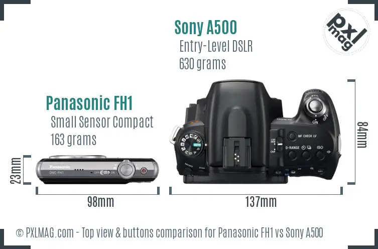 Panasonic FH1 vs Sony A500 top view buttons comparison