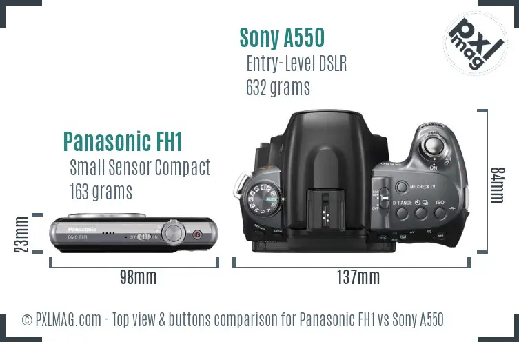 Panasonic FH1 vs Sony A550 top view buttons comparison