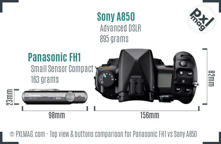 Panasonic FH1 vs Sony A850 top view buttons comparison