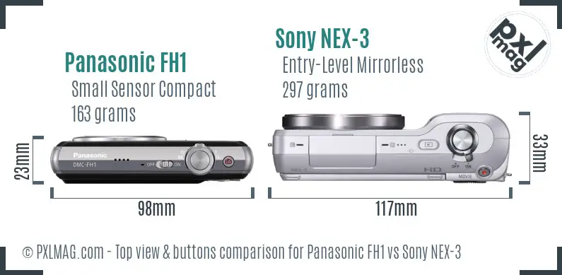 Panasonic FH1 vs Sony NEX-3 top view buttons comparison