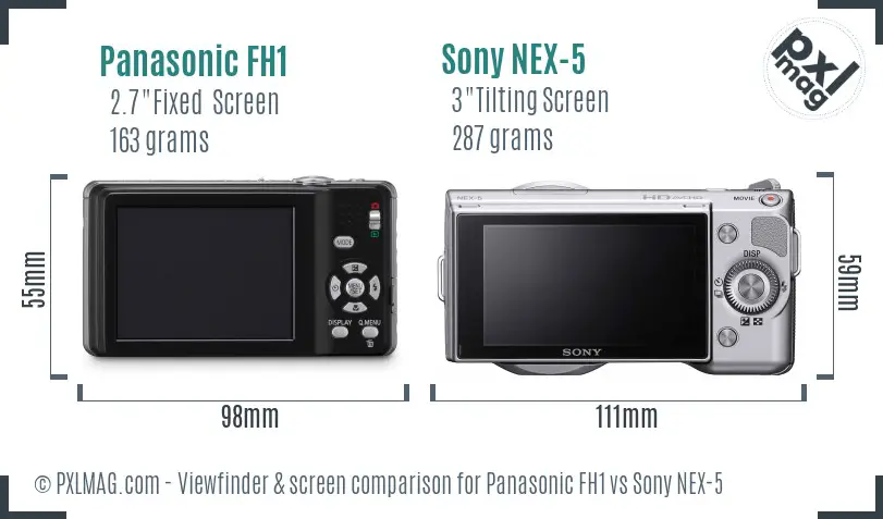 Panasonic FH1 vs Sony NEX-5 Screen and Viewfinder comparison