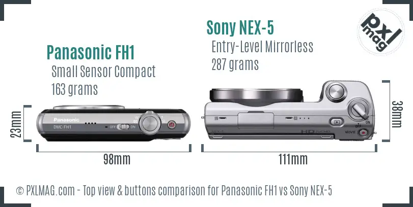 Panasonic FH1 vs Sony NEX-5 top view buttons comparison