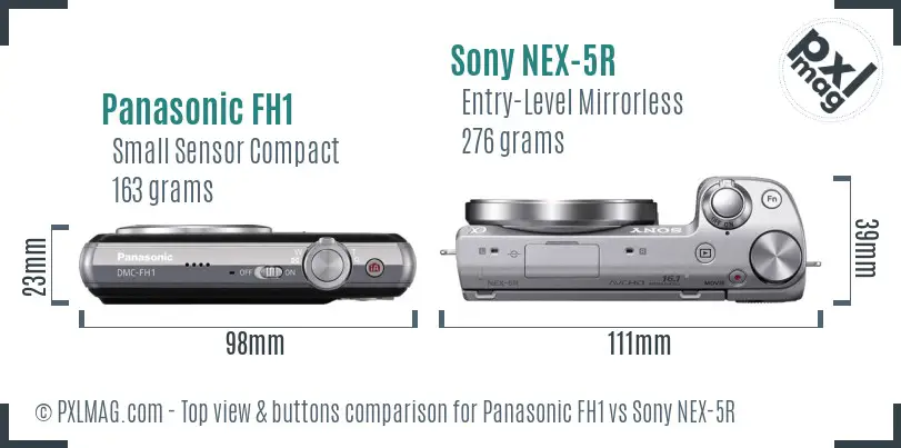 Panasonic FH1 vs Sony NEX-5R top view buttons comparison